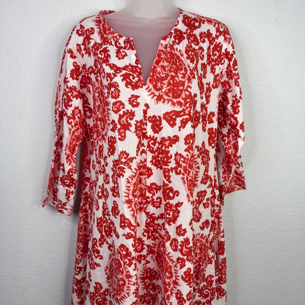 Dolma Dress Womens M Red White Damask Casual Maxi Boho Coastal Festival Vacation - Picture 6 of 13